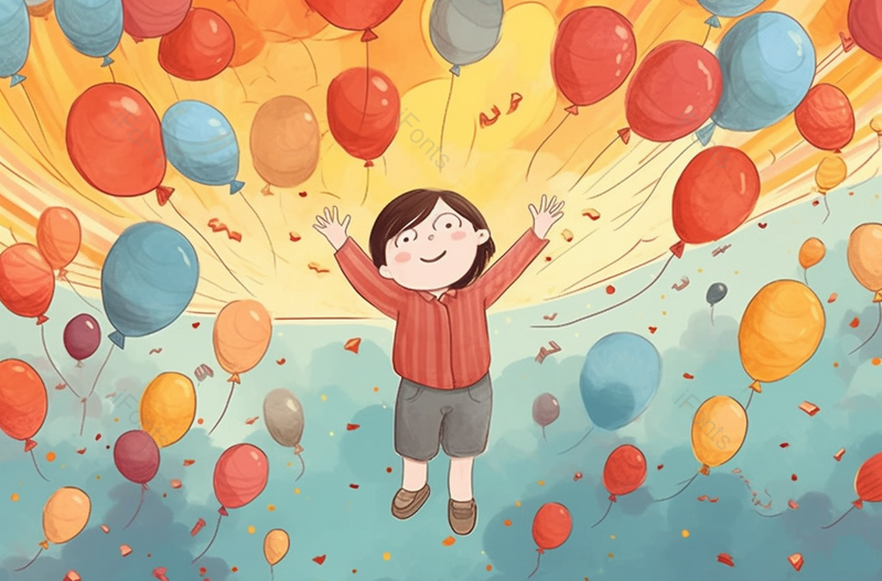 庆祝即将到来儿童节的女孩和气球插画,插画/手绘图,插画/手绘图库,插画/手绘图下载,插画/手绘